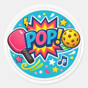 “Pickleball POP! Round Sticker – Bright Comic Styl