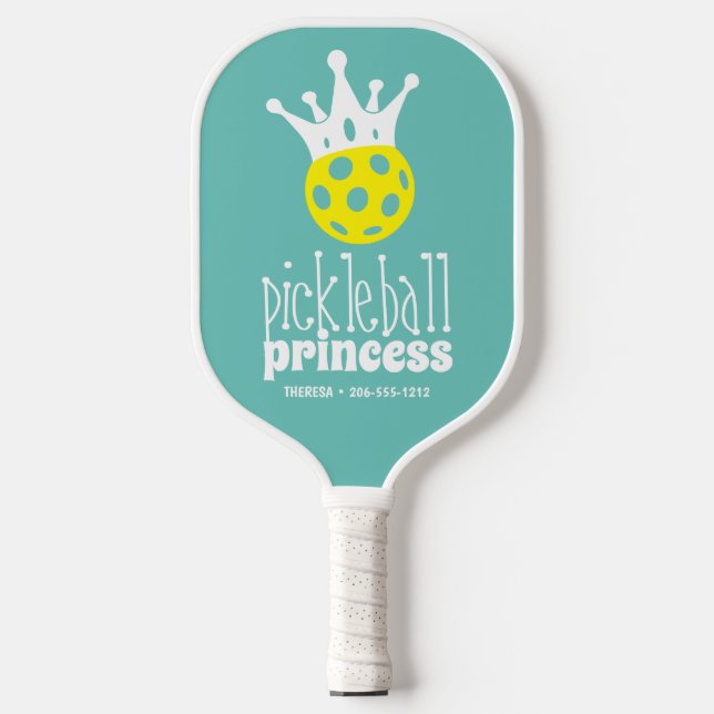 Pickleball Princess Cute Aqua Teal Paddle (Front)