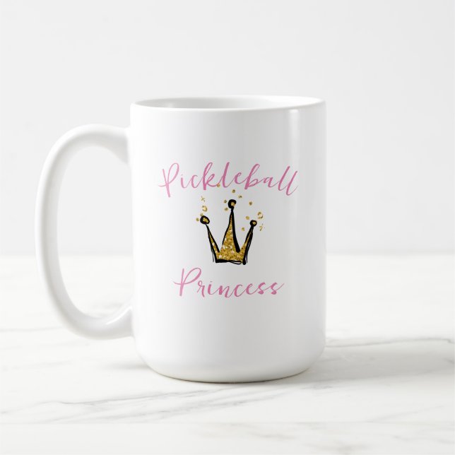 Pickleball Princess Gold Glitter Tiara & Pink Text Coffee Mug (Left)