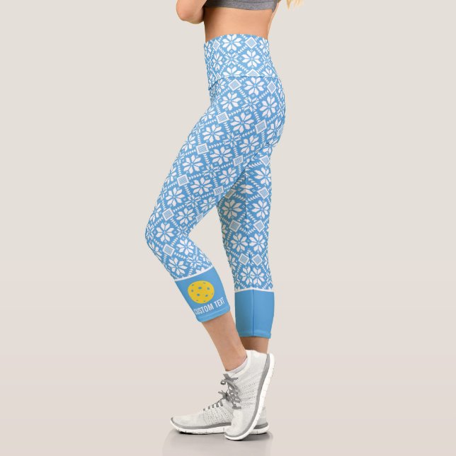 Pickleball Print Cute Winter Snowflake Custom Text Capri Leggings (Left)