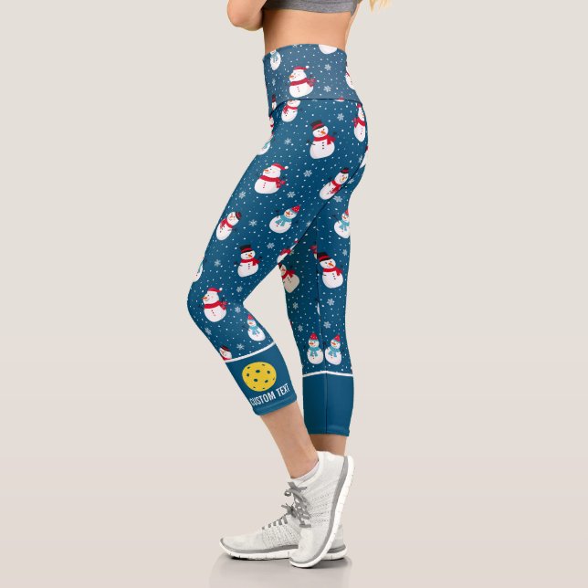 Pickleball Print Funny Winter Snowman Custom Text Capri Leggings (Left)