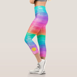 Pickleball Print Rainbow Watercolor Custom Text Ca Capri Leggings
