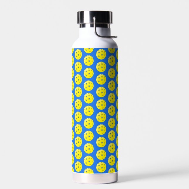 Pickleball Print Yellow and Blue Water Bottle (Left)