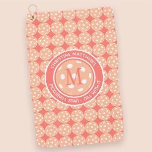 Pickleball Pro Sports Peach Funny Quote & Name Golf Towel