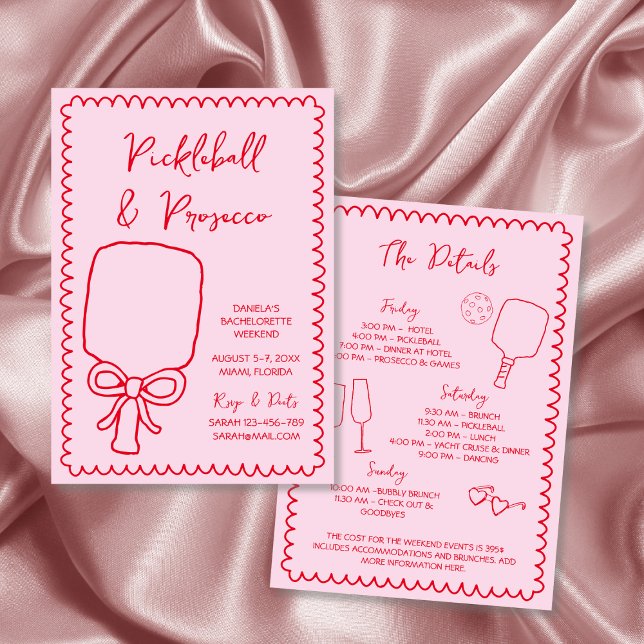 Pickleball & Prosecco Bachelorette Hand Drawn  Invitation (Pickleball & Prosecco Bachelorette Hand Drawn Invitation)
