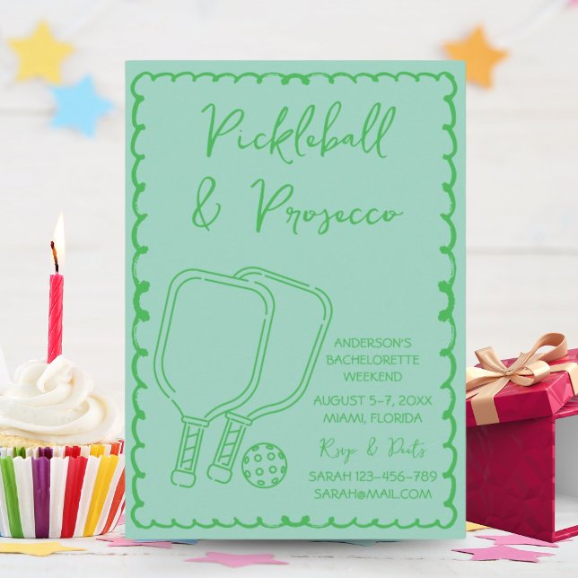 Pickleball & Prosecco Bachelorette Party Hand-Draw Invitation (Creator Uploaded)