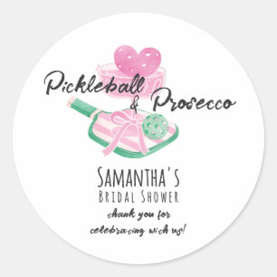 Pickleball & Prosecco Retro Couples Bridal Shower Classic Round Sticker