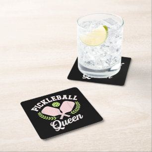 Pickleball Queen Funny Pickleball Player Square Paper Coaster