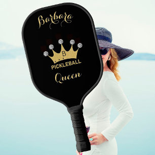 Pickleball Queen Glam Glitz Monogram Name Gold   Pickleball Paddle