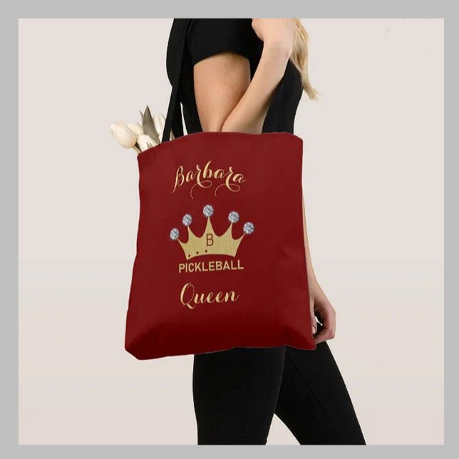 Pickleball Queen Glam Glitz Monogram Name Gold     Tote Bag (Creator Uploaded)