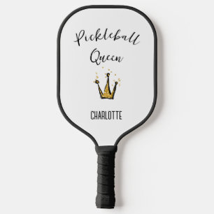 Pickleball Queen   Gold Glitter Crown Custom Name Pickleball Paddle