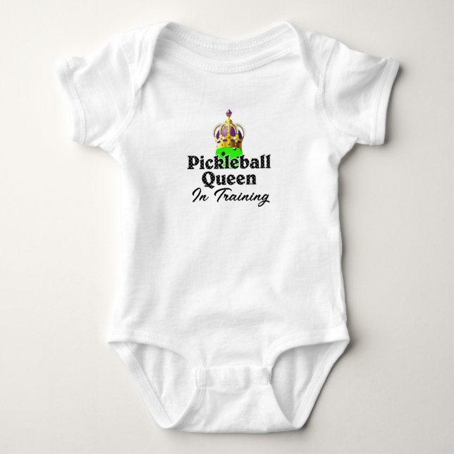 Pickleball Queen - Green Pickleball Wearing Crown Baby Bodysuit (Front)