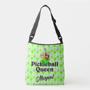 Pickleball Queen - Green Pickleball Wearing Crown Crossbody Bag