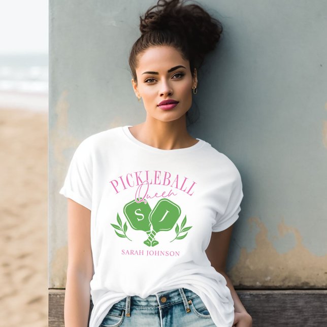 Pickleball Queen Logo Monogram Custom Name T-Shirt (Creator Uploaded)