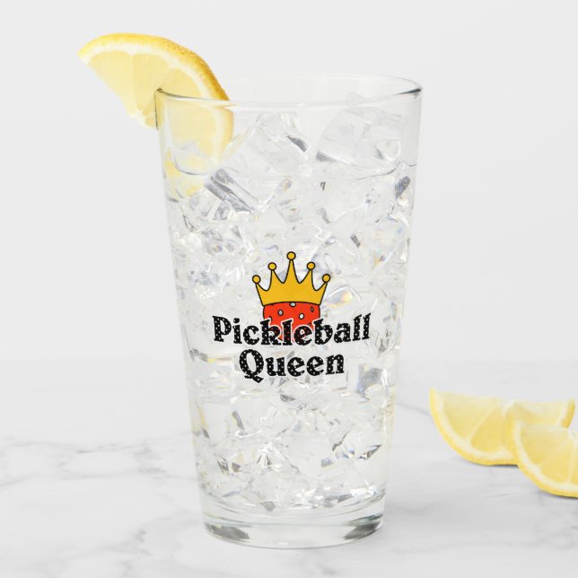 Pickleball Queen Orange Ball in Crown Personalised Glass (Front Ice)