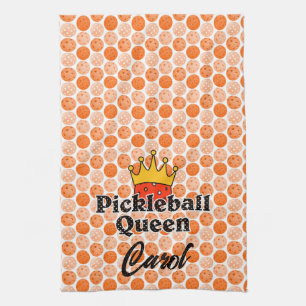 Pickleball Queen Orange Ball in Crown Personalised Tea Towel