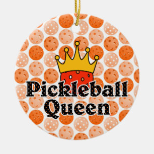 Pickleball Queen - Orange Ball Wearing Gold Crown Ceramic Ornament