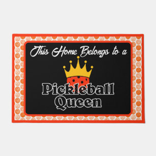 Pickleball Queen - Orange Pickleball Wearing Crown Doormat