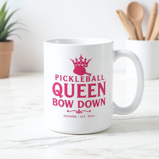 Pickleball Queen Pink Personalised Gift Funny Coffee Mug (pickleball gift for her funny mug women birthday christmas mom friend personalized pink club)