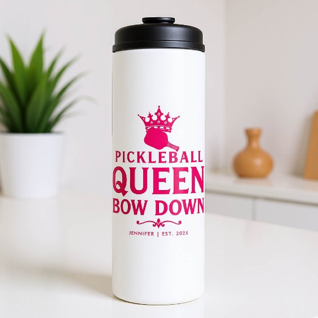 Pickleball Queen Pink Personalised Gift Funny Thermal Tumbler (pickleball gift for her funny travel bottle women birthday christmas mom girfriend personalized pink)