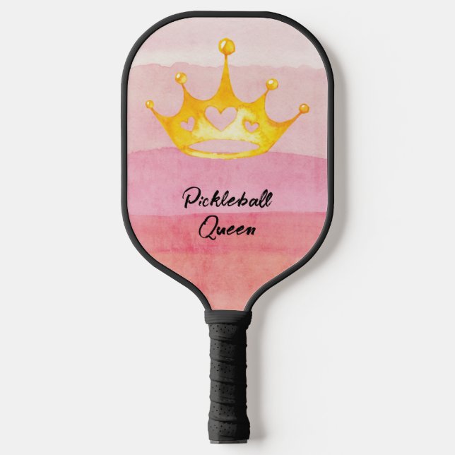 Pickleball Queen Pink Watercolor Monogrammed Pickl Pickleball Paddle (Front)