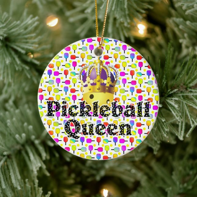 Pickleball Queen Yellow Ball in Crown Colourful  Ceramic Ornament (Tree)