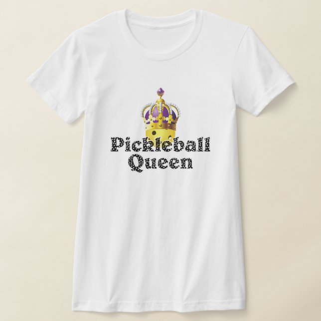 Pickleball Queen, Yellow Ball Purple, Gold Crown T-Shirt (Laydown)