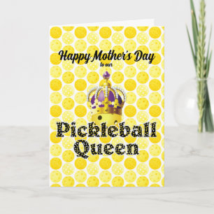 Pickleball Queen - Yellow Pickleball Wearing Crown Card