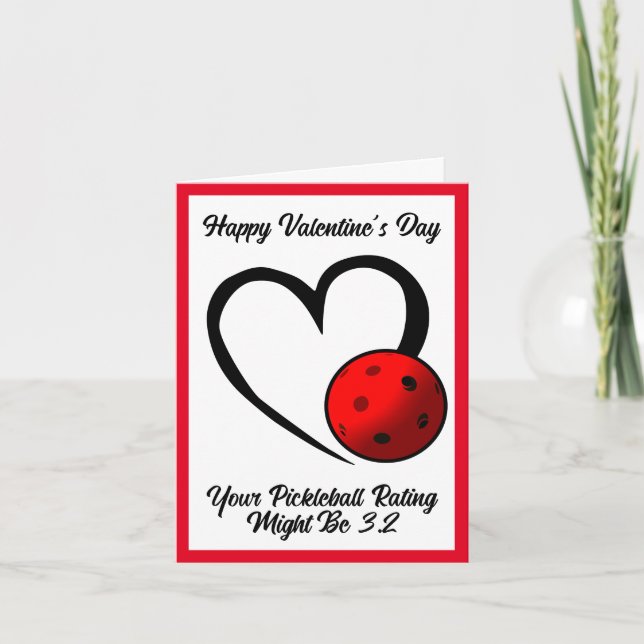 Pickleball Rating Valentine Heart Blue Pickleball  Card (Front)