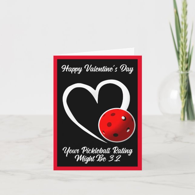 Pickleball Rating Valentine Heart Blue Pickleball  Card (Front)