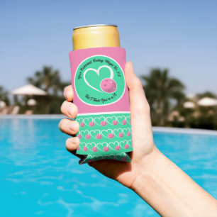 Pickleball Rating Valentine Heart Pink Turquoise Seltzer Can Cooler