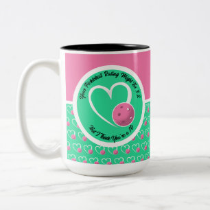 Pickleball Rating Valentine Heart Pink Turquoise Two-Tone Coffee Mug