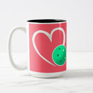 Pickleball Rating Valentine Heart Pink Turquoise Two-Tone Coffee Mug