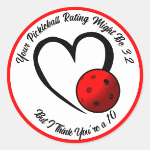 Pickleball Rating Valentine Heart Red and White Classic Round Sticker