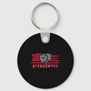 Pickleball red american flag pickle ball men women key ring