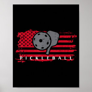 Pickleball red american flag pickle ball men women poster