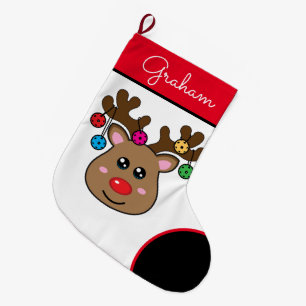 Pickleball Reindeer boy  Large Christmas Stocking