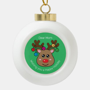 Pickleball Reindeer 🎄 Ceramic Ball Christmas Ornament