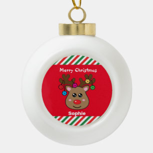 Pickleball Reindeer 🎄 Ceramic Ball Christmas Ornament