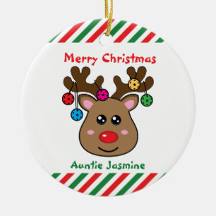 Pickleball Reindeer 🎄 Ceramic Ornament