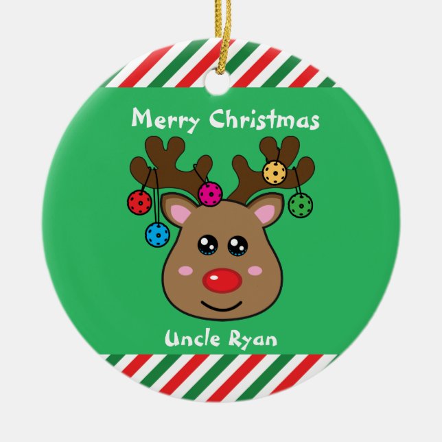 Pickleball  Reindeer 🎄 Ceramic Ornament (Front)