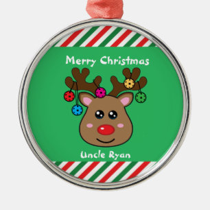 Pickleball Reindeer 🎄 Metal Ornament