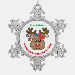 Pickleball Reindeer 🎄  Snowflake Pewter Christmas Snowflake Pewter Christmas Ornament