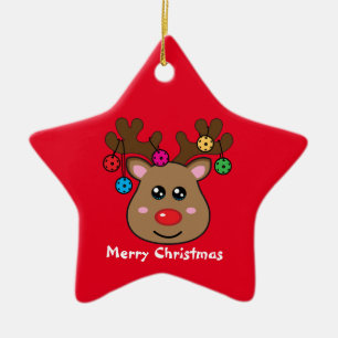 Pickleball Reindeer 🎄 ⭐Star shaped Ceramic Ornament