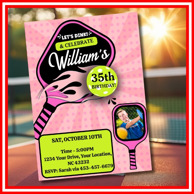 Pickleball RETRO Pink Sports PHOTO Birthday Invitation (Pickleball RETRO Pink Sports PHOTO Birthday Invitation)