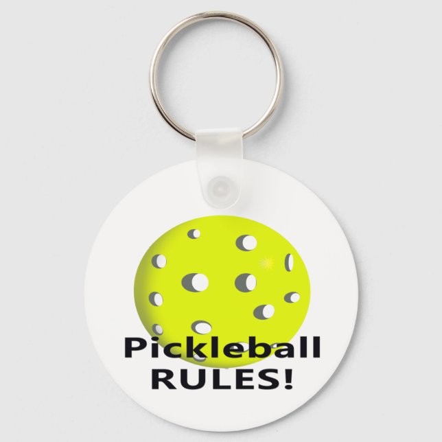 Pickleball Rules! With yellow ball black text Key Ring (Front)
