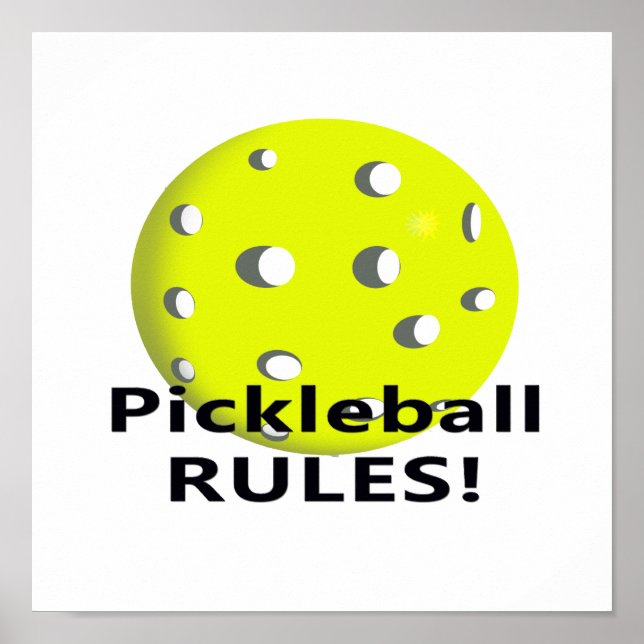Pickleball Rules! With yellow ball black text Poster (Front)
