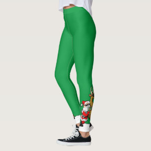 Pickleball Santa and Reindeer Christmas Cool Green Leggings