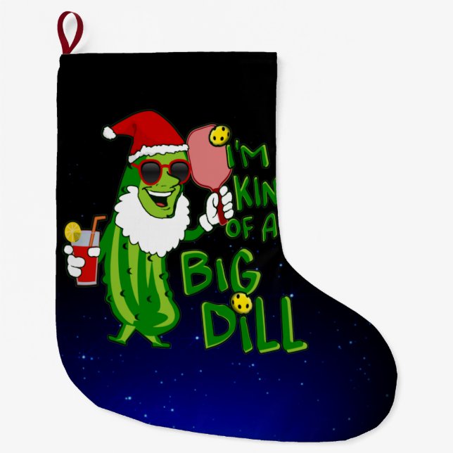 Pickleball Santa Big Dill Large Christmas Stocking (Front)