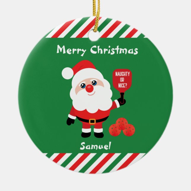Pickleball🎅 Santa  Ceramic Ornament (Front)